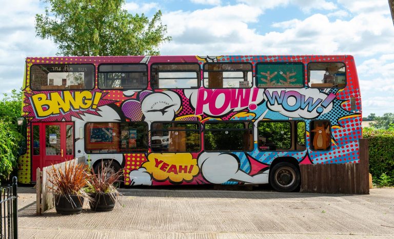 A colourful double-decker bus